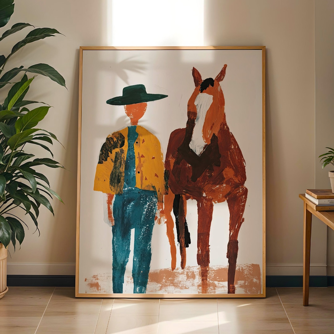 Cowboy Horse Wall Art, Abstract Western Print, Modern Ranch Decor, Boho ...