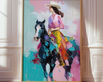 Abstract Cowgirl Horse Print, Coastal Western Poster, Modern Equestrian Art, Southwestern Ranch Farmhouse Decor