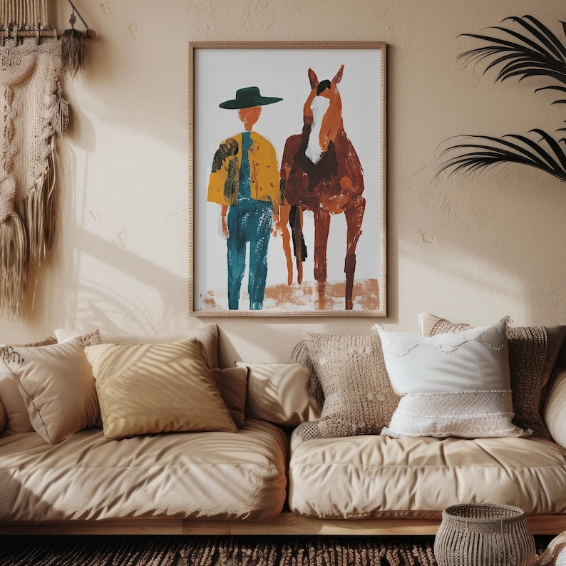 Cowboy Horse Wall Art, Abstract Western Print, Modern Ranch Decor, Boho ...
