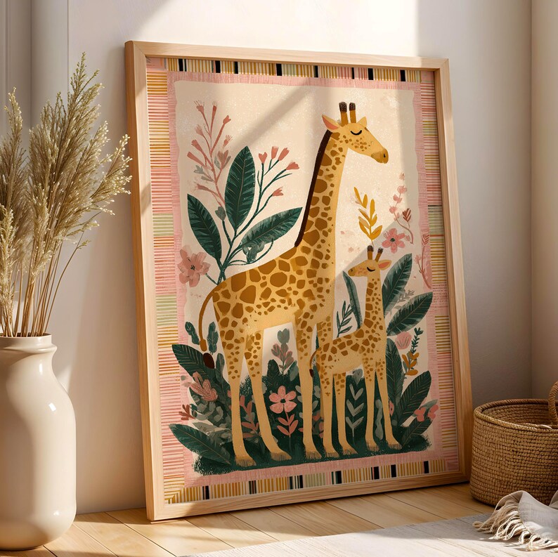 Giraffe Art Print: Jungle Kids Nursery Colorful Animal Illustration Bedroom Decor image 7