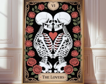 Skelettälskare Tarottryck, Gotisk Romantik Poster, Häxig Sovrumsdekoration med Mörk Academia