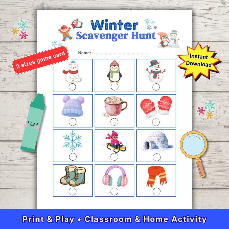 Winter Scavenger Hunt Printable for Kids | Fun Seasonal Game | A4 & US ...