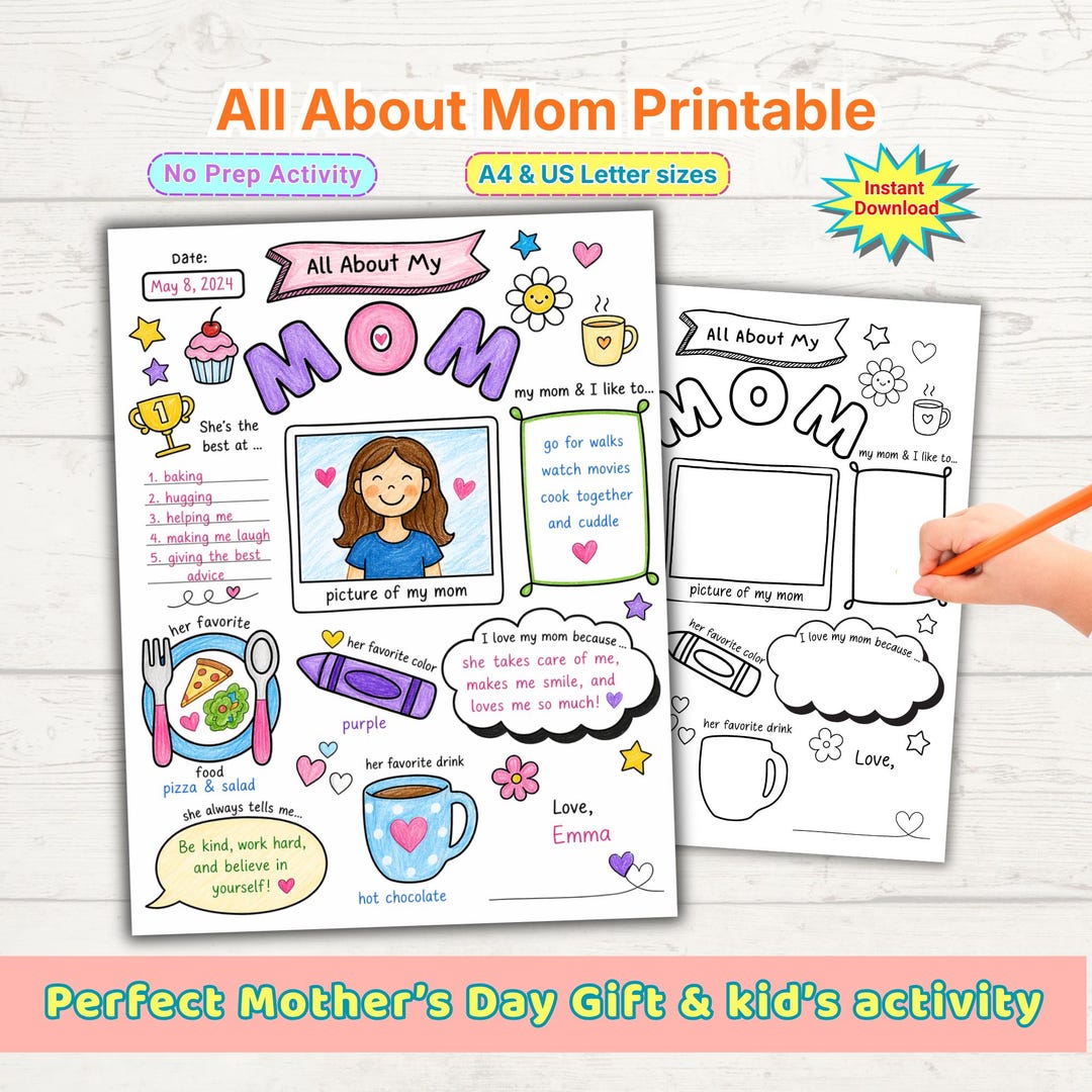 All About My Mom Printable Worksheet | Mother's Day Kids Interview (PDF ...