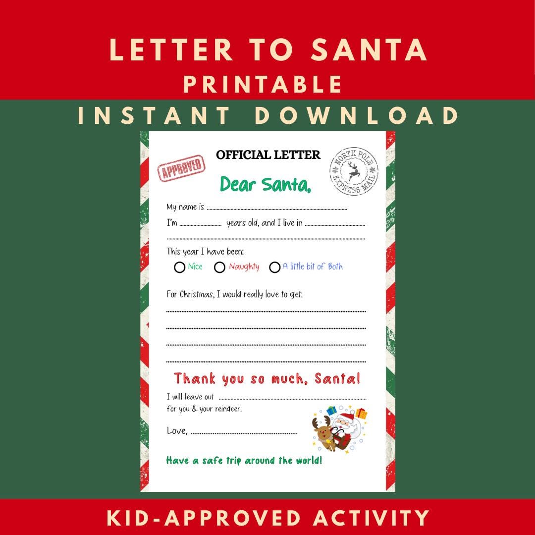 Letter to Santa Printable • Kids Christmas Wish List (PDF/PNG) - Etsy