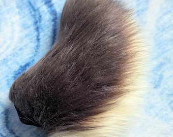 9" High Quality Dark Brown & Tan Nub Fursuit Tail - Furry Cosplay - Fluffy Tail With Elastic Belt Loop
