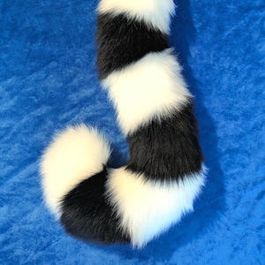 Super Long 40 Inch Black + White Striped Cat Fursuit Tail - Raccoon Tail - Furry Cosplay
