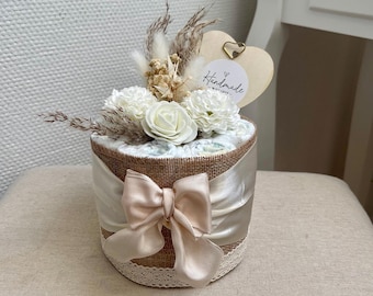 Petit gâteau de couches pour nouveau-né - gâteau de couches neutre - gâteau de couches pour fille - gâteau de couches pour garçon - cadeau de naissance - cadeau de bébé - gâteau de couches bohème