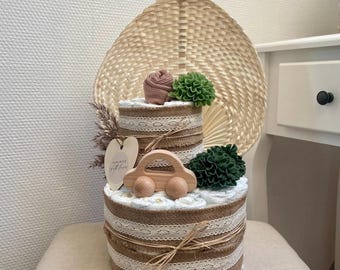 Tarta de pañales XXL (Neutral) - Tarta de pañales para niñas - Tarta de pañales para nacimiento - Tarta de pañales para niños - Regalo para bebé - Regalo de nacimiento - Presente de nacimiento