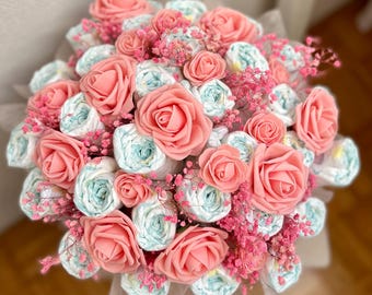 Bouquet di pannolini XXL - Torta di pannolini per bambine - Torta di pannolini per bambini - Regalo per neonati - Regalo per la nascita - Torta di pannolini per gemelli - Torta di pannolini neutra