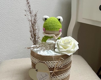 Petit gâteau de couches bohème avec hochet - Gâteau de couches pour filles - Gâteau de couches pour garçons - Gâteau de couches neutre - Cadeau de naissance