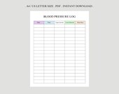 Blood Pressure Log Printable Template, Daily Blood Pressure Tracking, Blood Pressure Chart, Medical Tracker, A4/US Letter