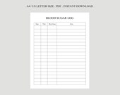 Blood Sugar Log Printable Template, Blood Glucose Tracker, Diabetic Log, Blood Sugar Tracker, Diabetes Tracker, Health Tracker