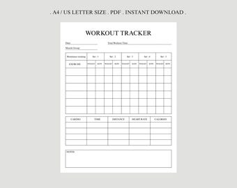 Daily Workout Tracker Printable, Fitness Journal (A4/US Letter, Instant Download)