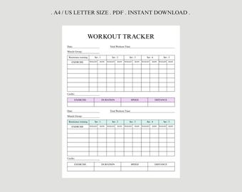 Daily Workout Tracker Printable, Fitness Journal (A4/US Letter) (Instant Download)