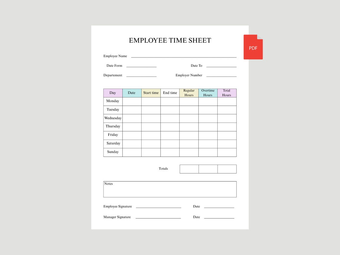 Weekly Employee Time Sheet | Printable Work Log (PDF) - Etsy Canada