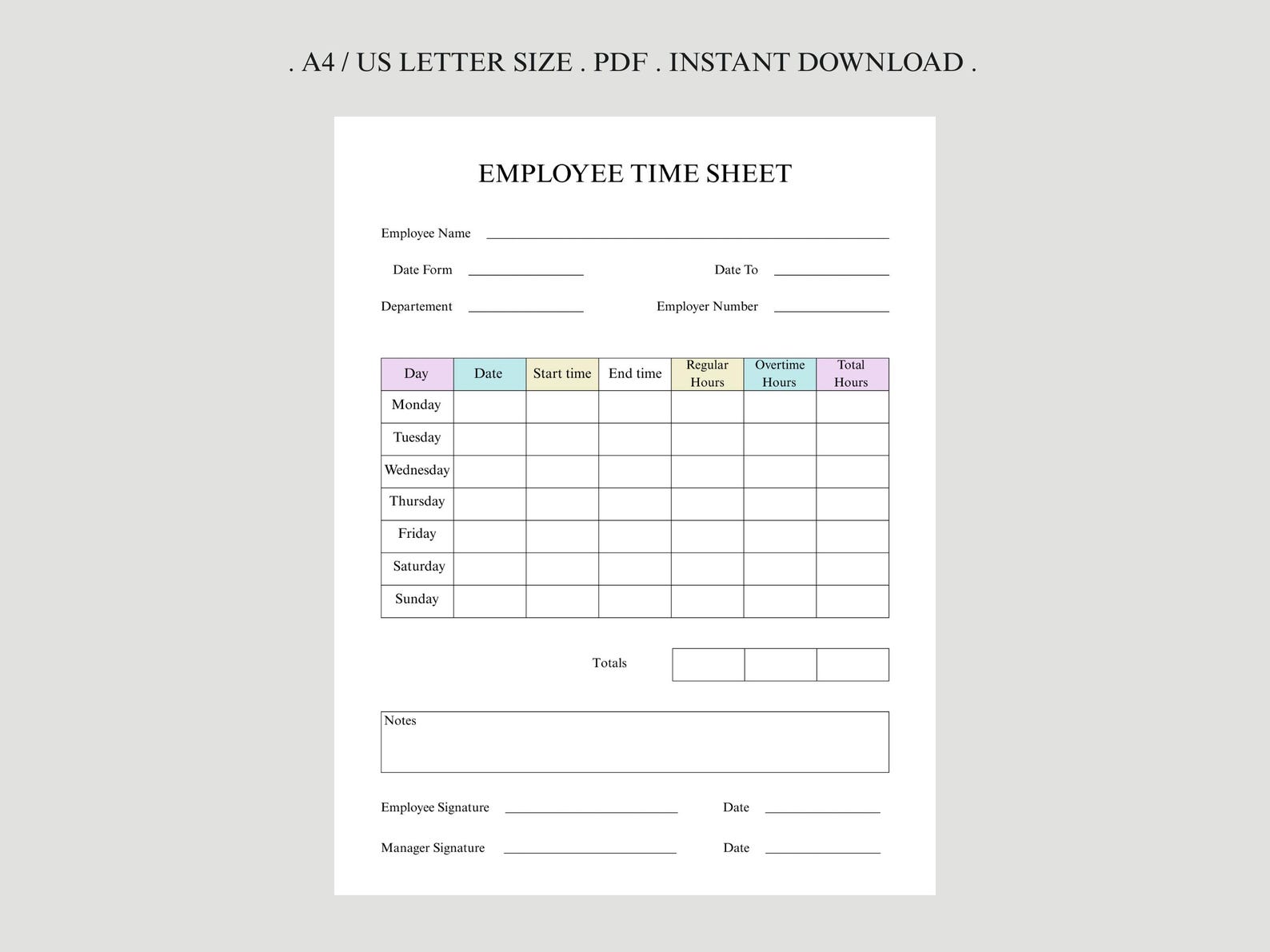 Weekly Employee Time Sheet | Printable Work Log (PDF) - Etsy Canada