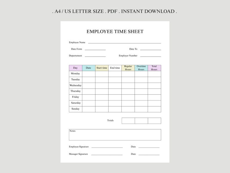 Weekly Employee Time Sheet | Printable Work Log (PDF) - Etsy Canada