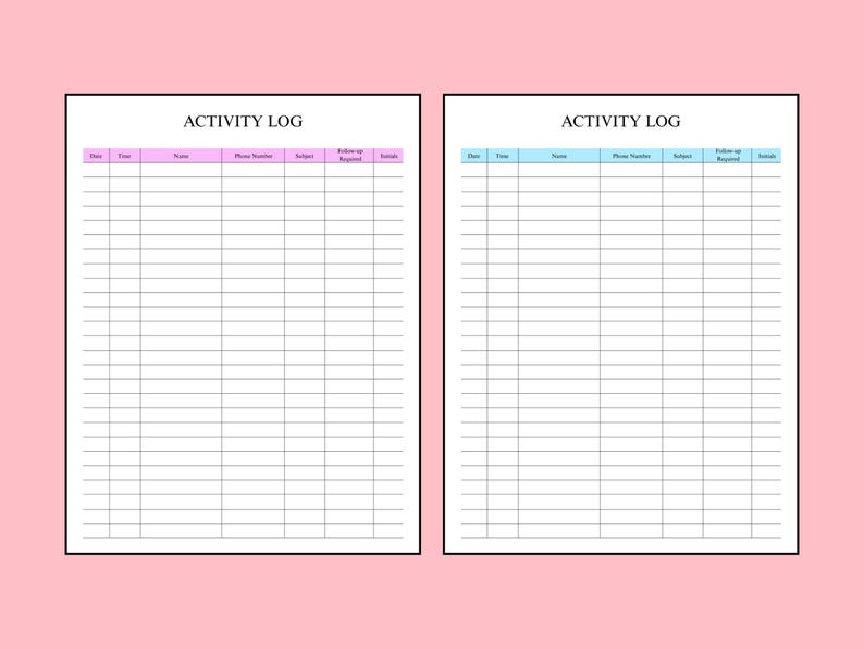Daily Activity Log Template, Phone Call Tracker (PDF Download A4/US ...