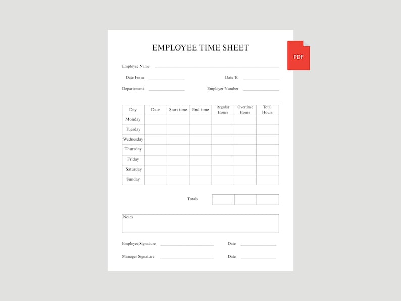 Weekly Employee Timesheet Printable | Small Business Staff Time Log ...