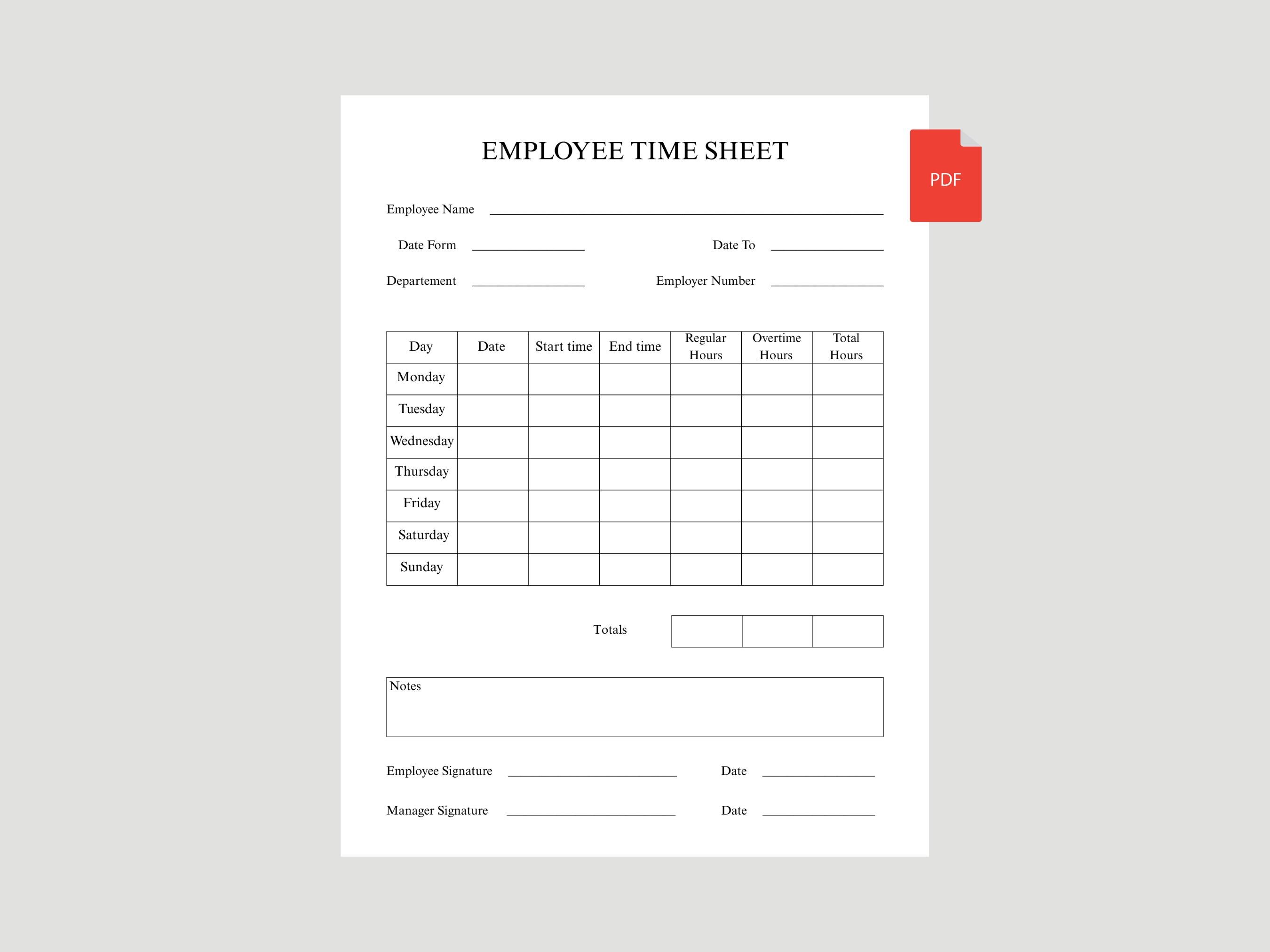 Weekly Employee Timesheet Printable | Small Business Staff Time Log ...