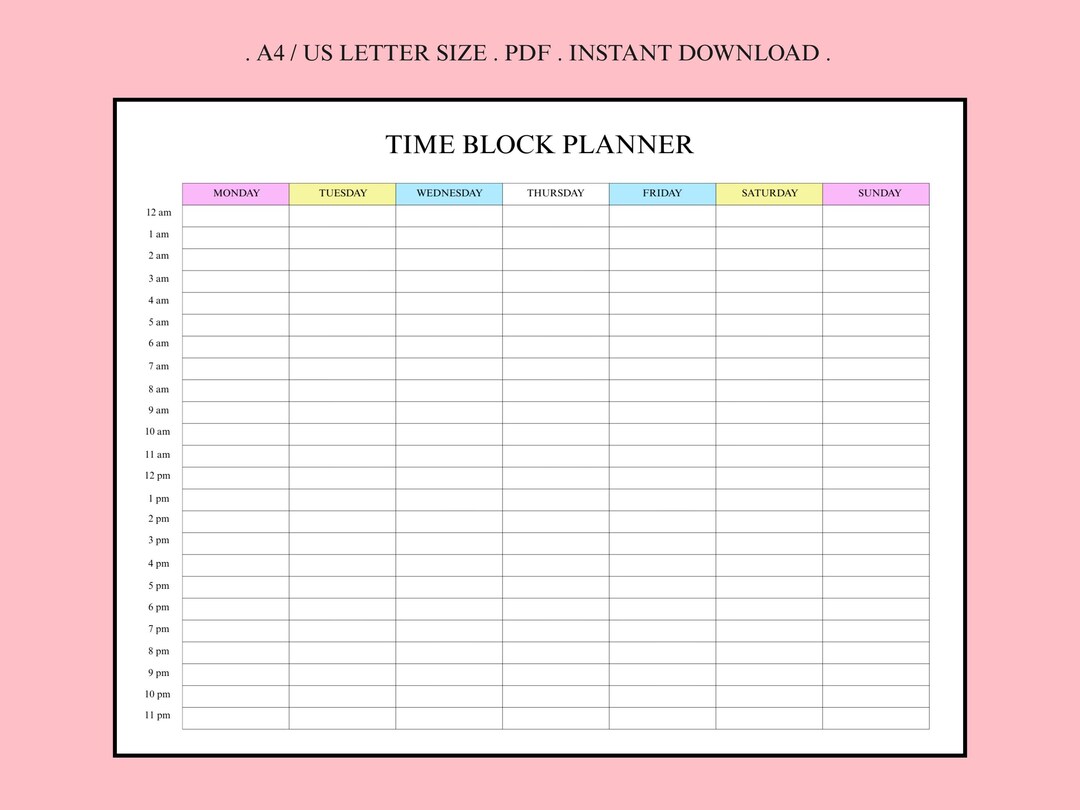 Printable Time Blocking Planner: 24 Hour Schedule (PDF) - Etsy