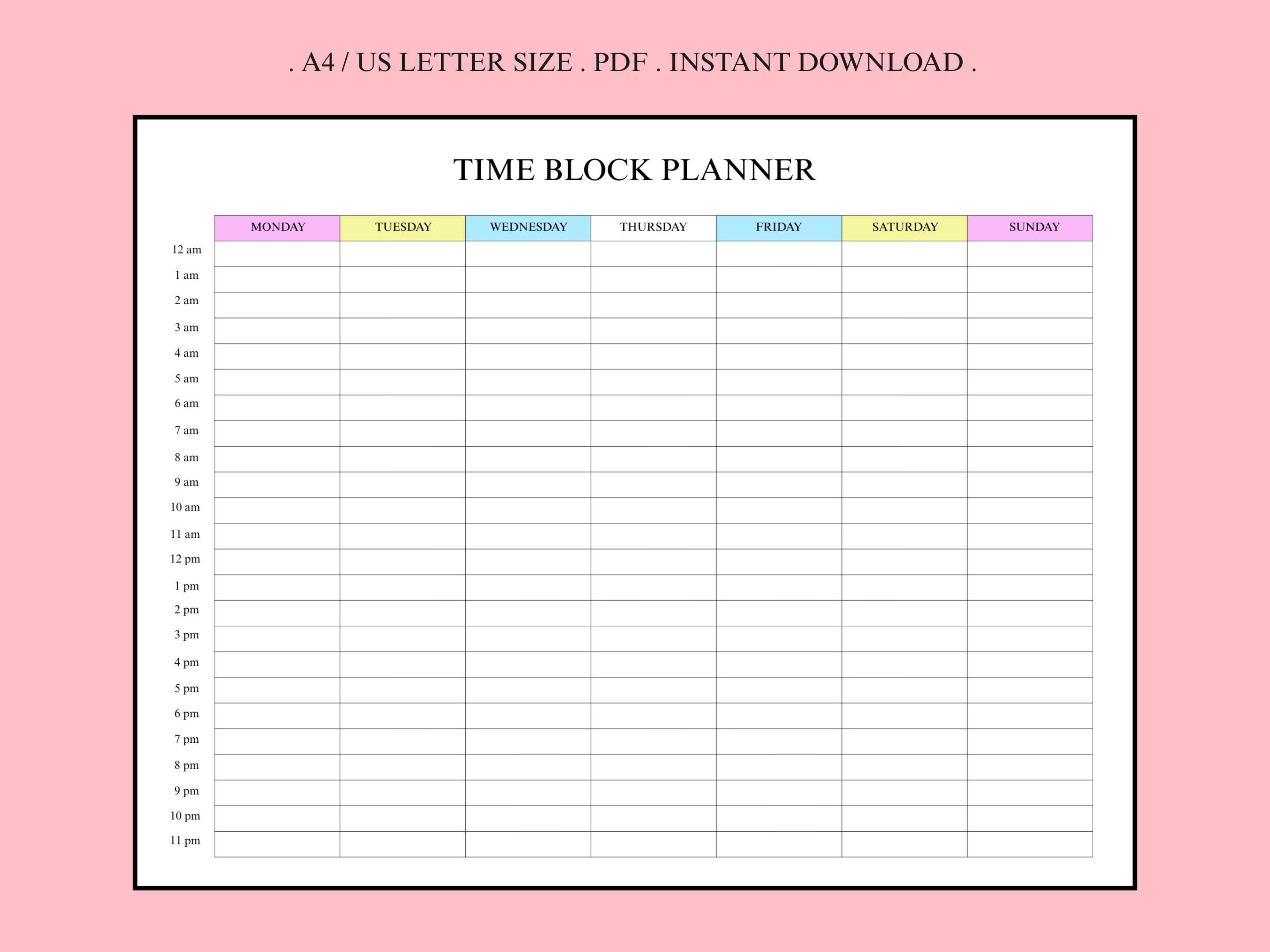 Printable Time Blocking Planner: 24 Hour Schedule (PDF) - Etsy