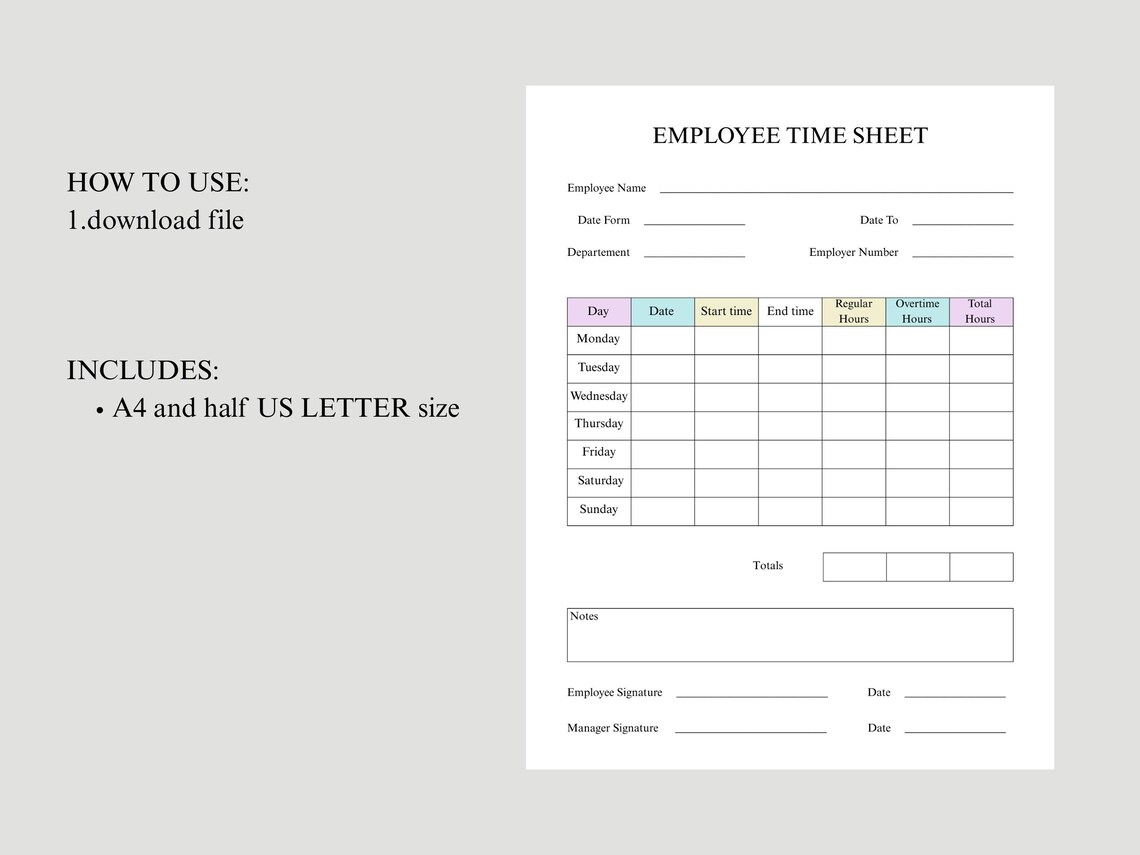 Weekly Employee Time Sheet | Printable Work Log (PDF) - Etsy Canada