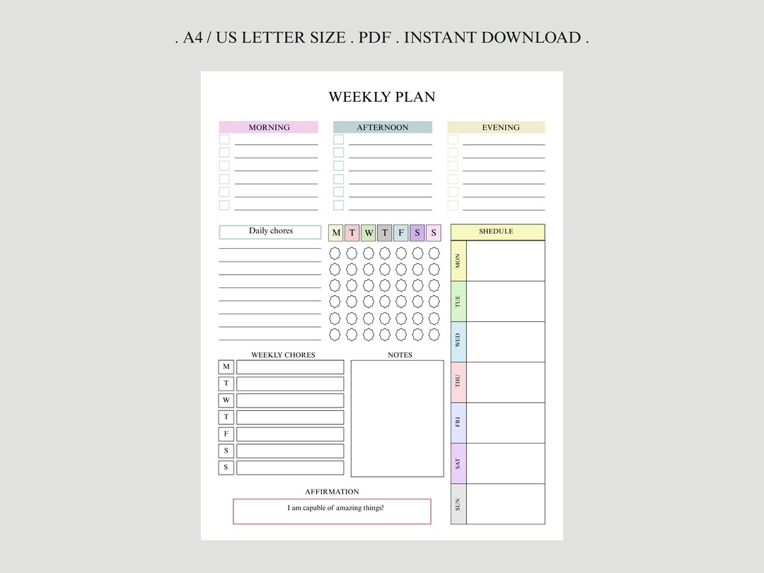 Minimalist Weekly Planner Printable | Undated Schedule, To-do List (A4 ...