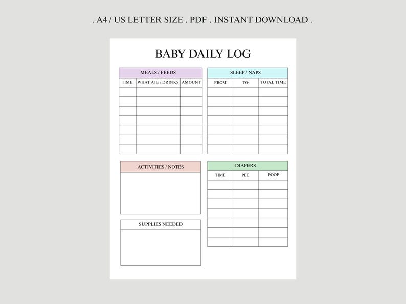 Baby Daily Log Printable, Newborn Tracker (PDF) - Etsy