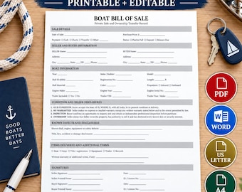 Modèle d'acte de vente de bateau | Contrat de vente de navire | Contrat d'achat d'embarcation | Version Word modifiable et PDF imprimable