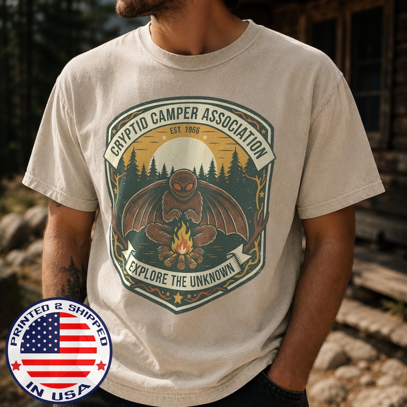 Mothman Camping Shirt, Cryptid Campfire Outdoor T-shirt - Etsy UK