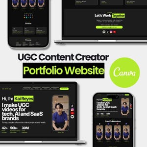 Tech-UGC-Creator Canva Website Template | Portfolio Webseite | Dunkles kontrastreiches Design