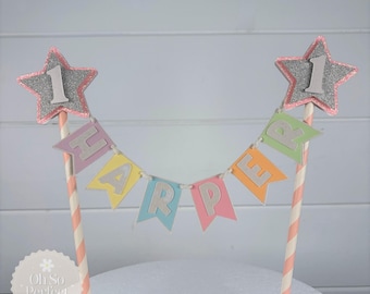 Star Pastel Rainbow Cake Topper | Personalised Straw Bunting