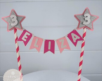 Star Pink Cake Topper | Personalised Straw Bunting