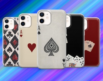 Poker Card Phone Case Aesthetic Ace Pattern for iPhone 17Pro,16, 15, 14, 13, 12,Samsung S25,S24,S23Fe,S22,A15,A16,A26,A56 Pixel10,9Pro.
