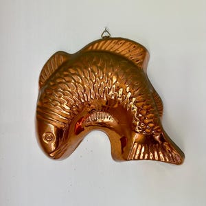 Vintage Copper Fish Mold | French Kitchen Wall Decor | Hanging Copper Bakeware