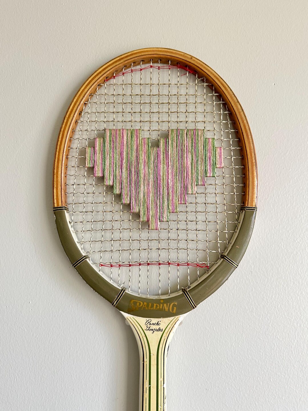 Tennis Art Sage & Blush Heart Embroidered Vintage Wood Racket - Etsy