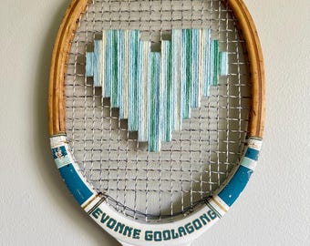 Tennis Art ‘Daydream’ Heart Embroidered Vintage Wood Racket