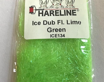 Hareline Ice Dub Dubbing Material - Adds Flash & Sparkle to Your Flies - Fluorescent Lime Green