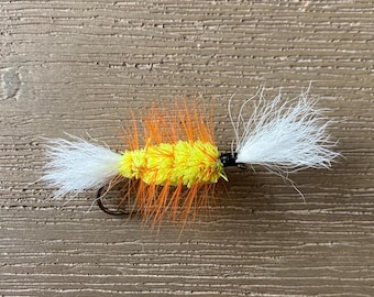 Salmon Bomber Dry Fly – White, Fluorescent Yellow, Orange