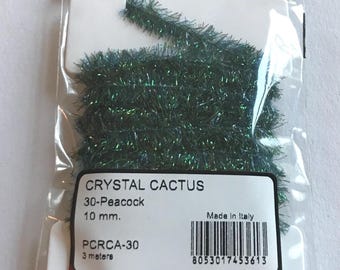 Fly Tying Essentials: Textreme 10mm Cactus Chenille Crystal - 3 Metre Card - Peacock