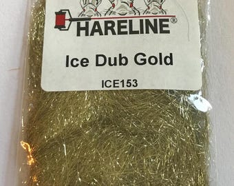Hareline Ice Dub Dubbing Material - Adds Flash & Sparkle to Your Flies - Gold
