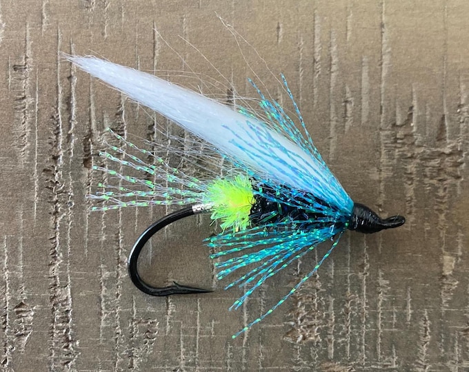 Featured listing image: Salmon and Steelhead Flies - Crystal White Blue Charm - Size 1 - Daiichi 2161 Salmon Curved