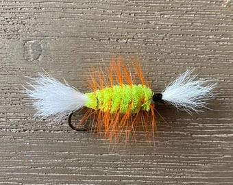 Salmon Bomber Dry Fly – White, Chartreuse, and Orange