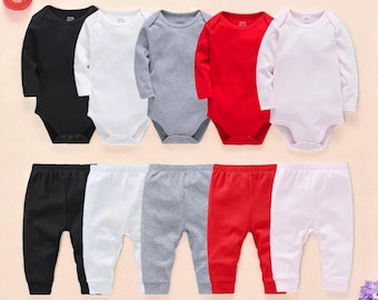 Cotton Baby Romper and Pants Set, Newborn Clothes, 0-12 Months