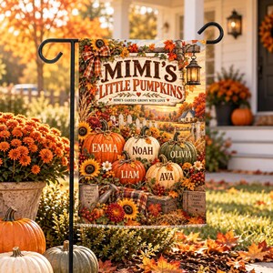 Personalized Grandma Halloween Garden Flag, Spooky Little Pumpkins, Grandkids Names Ghost Flag, Custom Fall Yard Decor