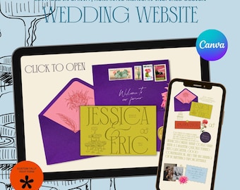 Colorful Wedding Website Template | Fun Editable Canva Design | Digital Wedding Invite