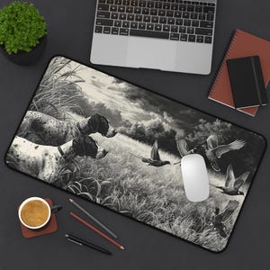 Hunting Scene | Desk Mat | Bird Dogs | Pheasants | Outdoors | Mancave | Gifts for Him | Gifts for Dad | Shorthaired Pointer
