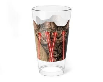 Laser Cats  | Glass | 16 oz Beer or Cocktail Glass | Laser| Cat Lover | Barware | Mixing Glass