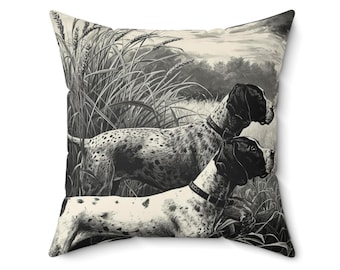 Hunting Pillow, Faux Suede Square Pillow, Trending Pillow, Home Decor, Gift Ideas, Shorthaired Pointer, Dogs, Pheasants, Gifts for Dad